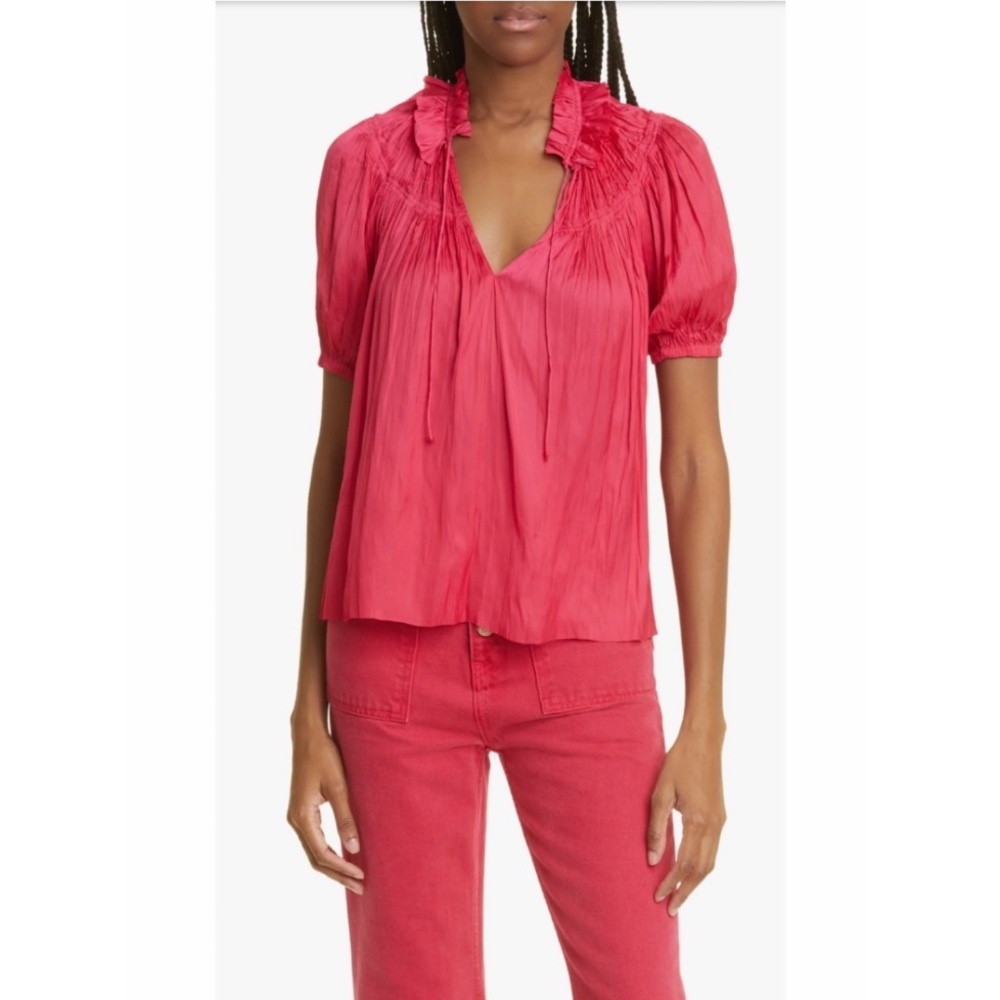 Ulla Johnson Orchid Eleni Ruffle Satin Blouse Size 8